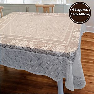 Toalha de Mesa Quadrada 4 Lugares Renda Madrid Interlar 140x140cm Flores