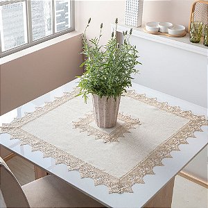 Toalha Centro de Mesa Rendado Jolitex Arizona 85x85cm Bege