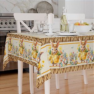 Toalha de Mesa de Páscoa Retangular 6 Lugares 140x210cm Florista Amarelo