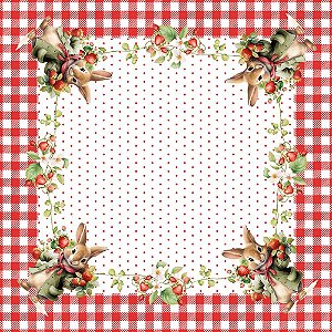 Toalha Centro de Mesa de Páscoa 74x74cm Coelho Morangos