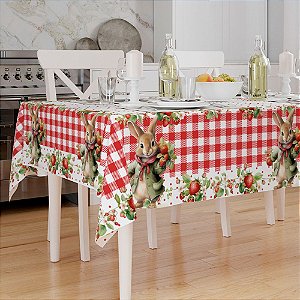 Toalha de Mesa de Páscoa Retangular 6 Lugares 140x210cm Coelho Morangos