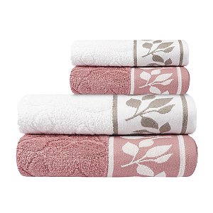 Jogo de Toalhas de Banho 4 Peças Maya Corttex 450 g/m² Rosa/Branco