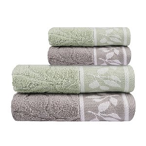 Jogo de Toalhas de Banho 4 Peças Maya Corttex 450 g/m² Verde/Cinza