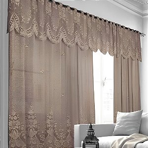 Cortina de Renda com Bandô Clássica Irlanda Interlar 350x220x60cm Desert