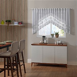 Cortina de Renda para Cozinha Cascata Clássica Bule Interlar 300x100cm Branca