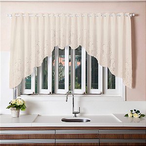 Cortina de Renda para Cozinha Cascata Clássica Tulipinhas Interlar 300x100cm Marfim