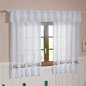 Cortina de Renda para Cozinha com Bandô Valência Interlar 200x120x20cm Corujinhas