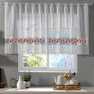 Cortina de Renda para Cozinha Valência Interlar 200x80cm Branca Hibisco