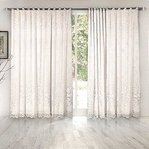 Cortina de Renda com Forro Clássica Roseiral Interlar 300x180cm Marfim