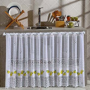 Cortina de Renda para Pia Valência Limão Siciliano 200x80cm Branca