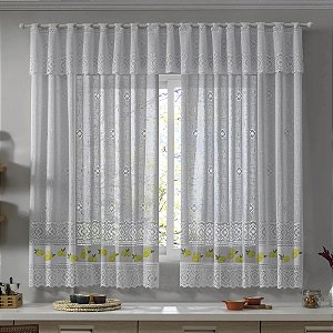 Cortina de Renda para Cozinha com Bandô Valência Limão Siciliano 200x150x30cm Branca