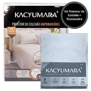 Kit Protetor de Colchão e Travesseiro Impermeável Solteiro Kacyumara 100% Algodão