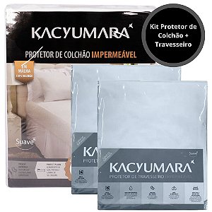 Kit Protetor de Colchão e Travesseiro Impermeável King Kacyumara 100% Algodão