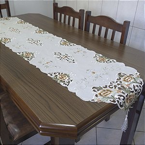 Caminho de Mesa Bordado 40x180cm Bege/Floral