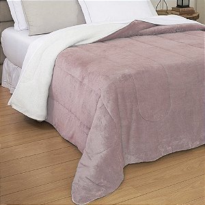 Edredom Casal Dupla Face com Sherpa Dias Calmos Rosa