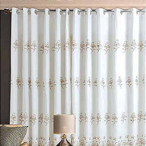 Cortina Bordada com Forro e Voil 2.80 x 2.30 Mts Vivalutex Safira Branca/Marrom