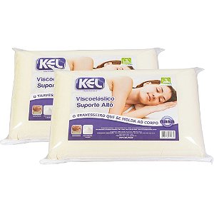 Kit 2 Travesseiros Nasa Viscoelástico Suporte Alto Kel 40 x 60 x 16cm Poliuretano