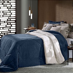 Edredom King Size Plush/Sherpa Hedrons Inove Liso Mariner