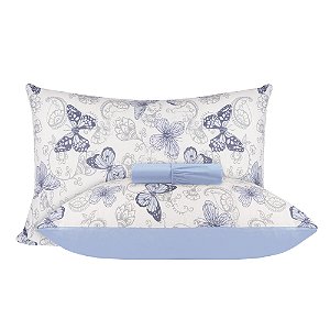 Jogo de Cama King Size Malha 3 Peças Aletex Azul/Borboletas