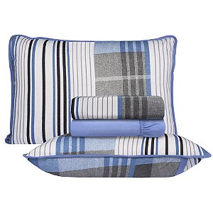 Jogo de Cama Queen Size Malha 4 Peças BBC Têxtil Azul