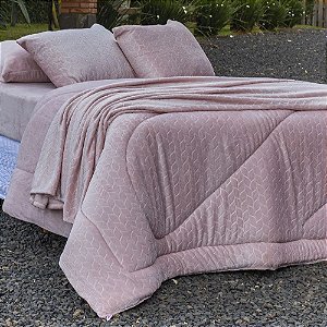Edredom Casal Bella Enxovais Plush Splendore Rosê