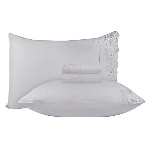 Jogo de Cama King Size Jolitex 4 Peças Toque de Seda Bordado Inglês Cinza