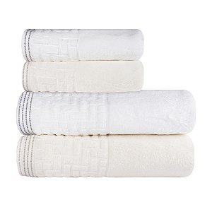 Jogo de Toalhas de Banho 4 Peças Super Soft Zero Twist Corttex Geométrico 500 g/m² Marfim/Branco
