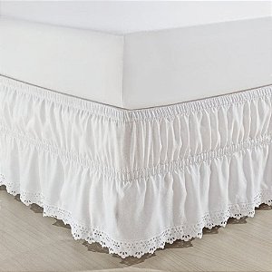 Saia para Cama Box King Size Veste Fácil Branca com Renda Laise Sulamita