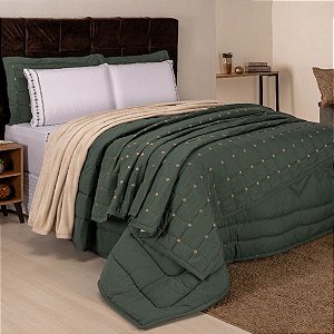 Colcha Cobreleito King Size Florença Sulamita Bordada Verde 3 Peças