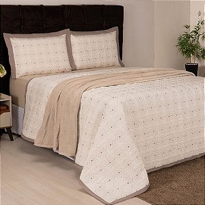 Colcha Cobreleito Queen Size Serena Sulamita Bordada Bege 3 Peças