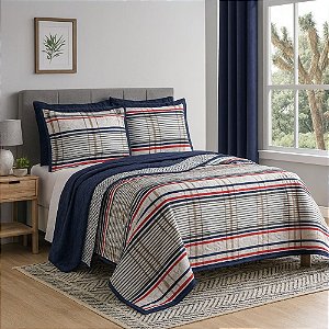 Colcha Cobreleito Queen Size Sulamita 180 Fios Xadrez 3 Peças Chicago