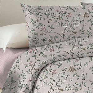 Jogo de Cama Solteiro Floral Rosa Corttex Microtec 200 Fios 3 Peças