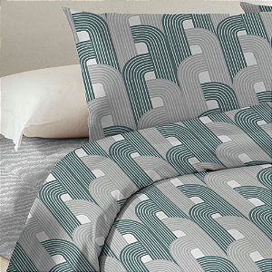 Jogo de Cama Casal Cinza e Verde Corttex Microtec 200 Fios 4 Peças