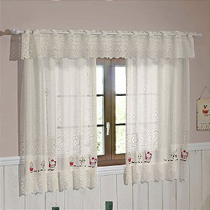 Cortina de Renda para Cozinha com Bandô Valência Interlar 200x120x20cm Marfim Café