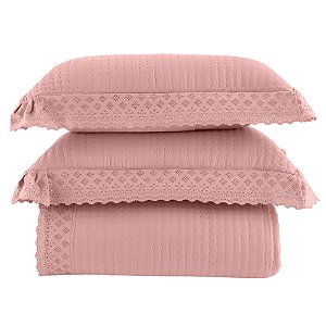 Colcha Queen Size 300 Fios Corttex 300 Fios Serena 3 Peças Rosa