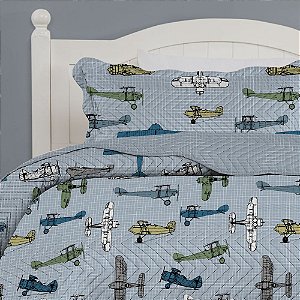 Colcha Solteiro Infantil Corttex Studio Mix 2 Peças Avião