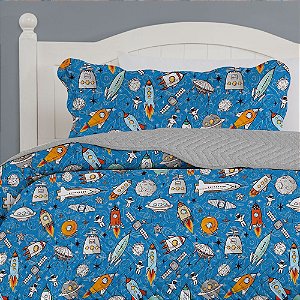 Colcha Solteiro Infantil Corttex Studio Mix 2 Peças Foguete