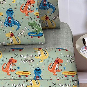 Jogo de Cama Solteiro Infantil Corttex Studio Mix 3 Peças Dino