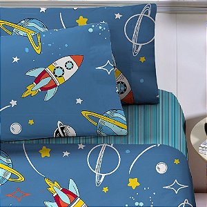 Jogo de Cama Solteiro Infantil Corttex Studio Mix 3 Peças Foguete