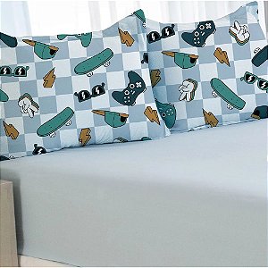 Jogo de Lençol e Fronha Casal Bella Enxovais Malha 100% Algodão 3 Peças Cloud Martin