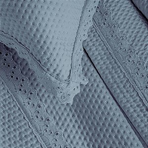 Colcha Casal 200 Fios Corttex Romantic 3 Peças Azul