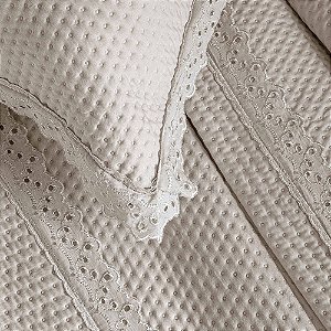 Colcha Casal 200 Fios Corttex Romantic 3 Peças Taúpe