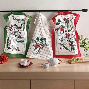 Kit Pano de Copa Natalino Felpudo Dohler 45x65cm Mickey e Minnie 26 3 Peças
