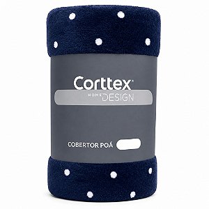 Cobertor Casal Corttex Flannel Poá 180x220cm Marinho