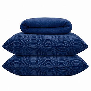 Jogo de Lençol e Fronha Queen Size Bella Enxovais Splendore 3 Peças Marinho