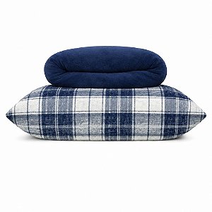 Jogo de Lençol e Fronha Solteiro Bella Enxovais Plush 2 Peças Charles com Marinho