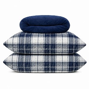 Jogo de Lençol e Fronha King Size Bella Enxovais Plush 3 Peças Charles com Marinho