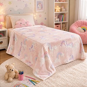 Manta Solteiro Plush Bella Enxovais 150x220cm 200 g/m² Unicórnio