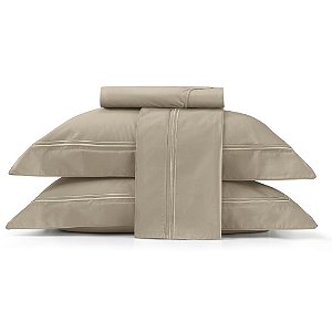 Jogo de Cama Queen Size Lynel 300 Fios 4 Peças Monet Bege Festone