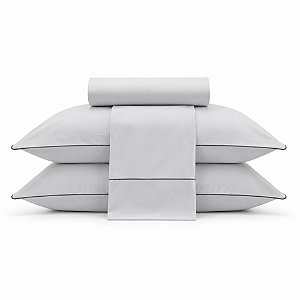 Jogo de Cama Queen Jolitex Harmony 300 Fios 4 Peças Cinza Grafite com Vivo